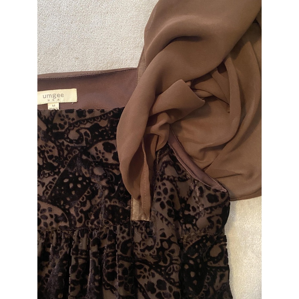 Umgee Dress Womens Sz M Brown Velvet Burnout‎ Stretch Boho Whimsigoth Night Out - Picture 5 of 13